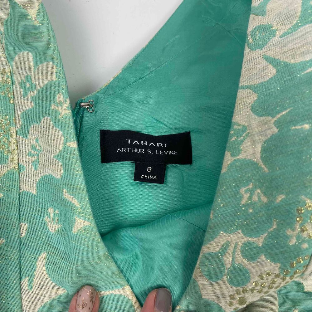 Tahari Womens Aqua Gold Sleeveless‎ Jacquard Floral Dress Size 8 - Picture 9 of 9